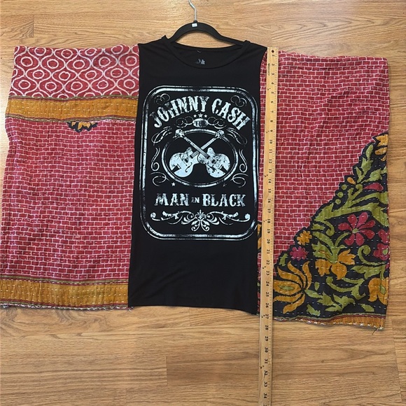 Johnny Cash Upcycled Kantha Tunic Top Shirt OS Handmade Boho - Picture 5 of 5